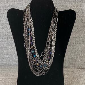 Simply Very Wang Gun Metal Multi-Strand Statement Necklace Multi Textures